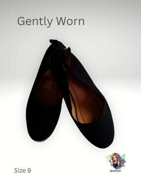 Black Espadrille Wedge Flats Size 9 Casual Slip-On Comfort Shoes 🖤